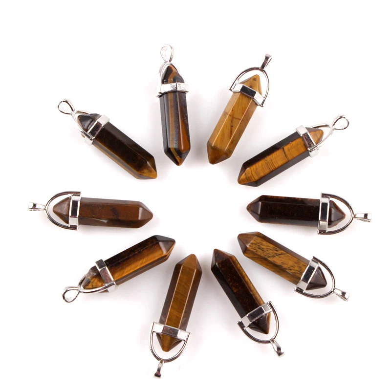 10 шт. натуральный камень тигровый глаз шестигранные Ожерелья Подвески Кристалл