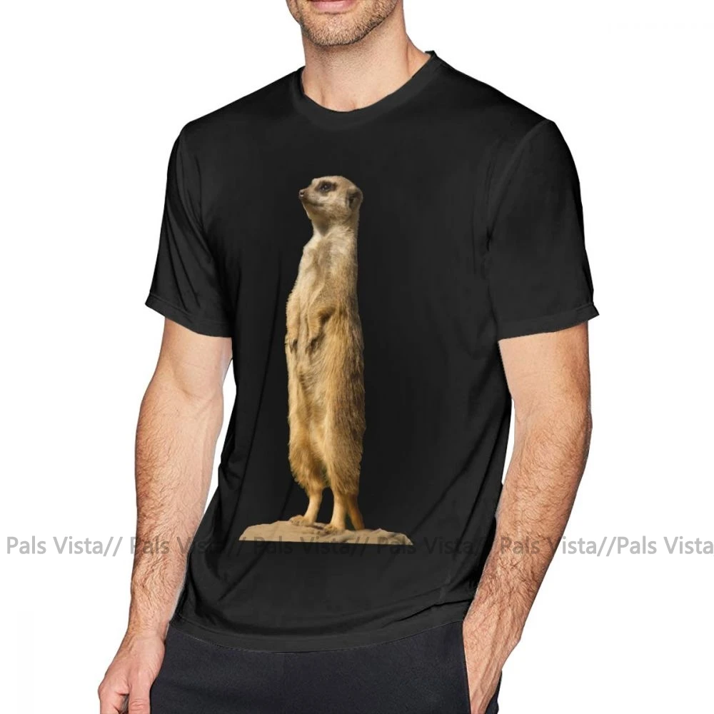 Футболка Meerkat, футболка Meerkat, 100 хлопок, потрясающая футболка, Мужская футболка с принтом, большой размер, короткий рукав, Пляжная футболка - Цвет: Черный