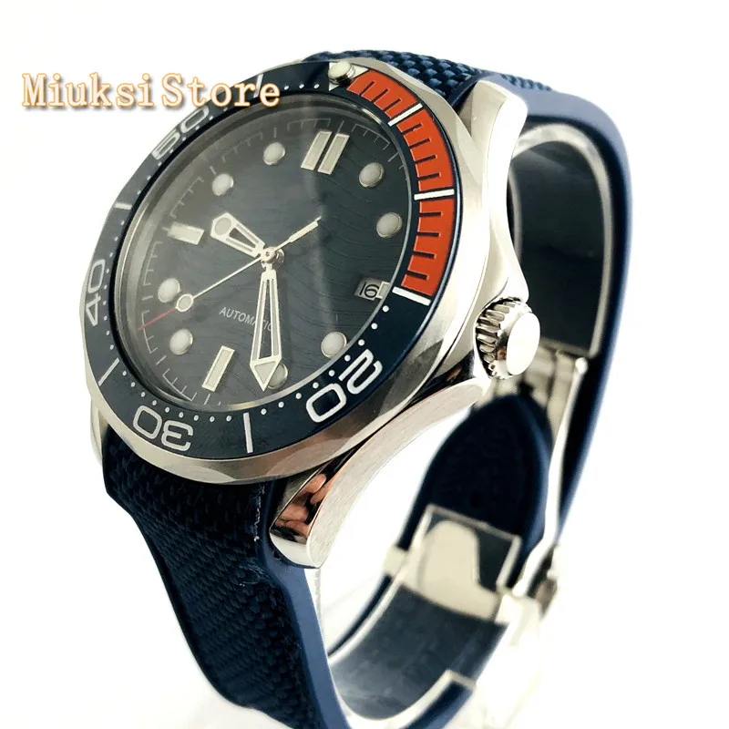 Мужские наручные часы с синим стерильным циферблатом bliger 41 мм керамическим