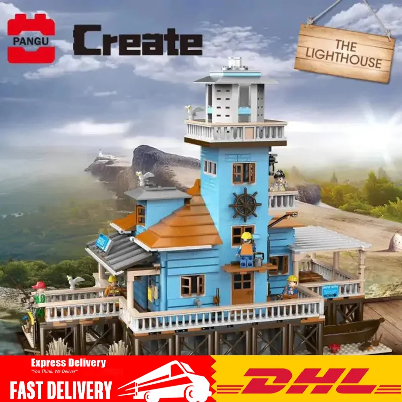 2433 шт PG 12002 креативный уличный вид рыболовный дом серия маяк Пирс строительные