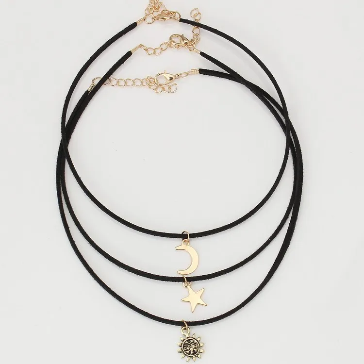 

Multi-Layer Velvet Band Necklace with Three-Piece Sun Moon and Star All-match Short Sweater Necklace for Women Wholesale