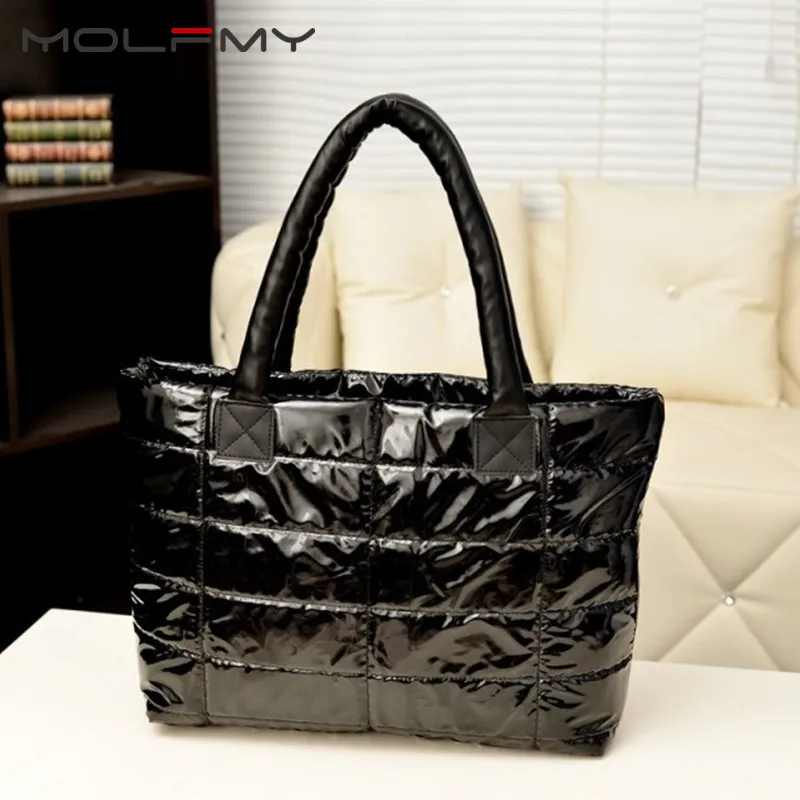 Женская зимняя сумка-тоут на одно плечо с хлопковым наполнителем и перьями |