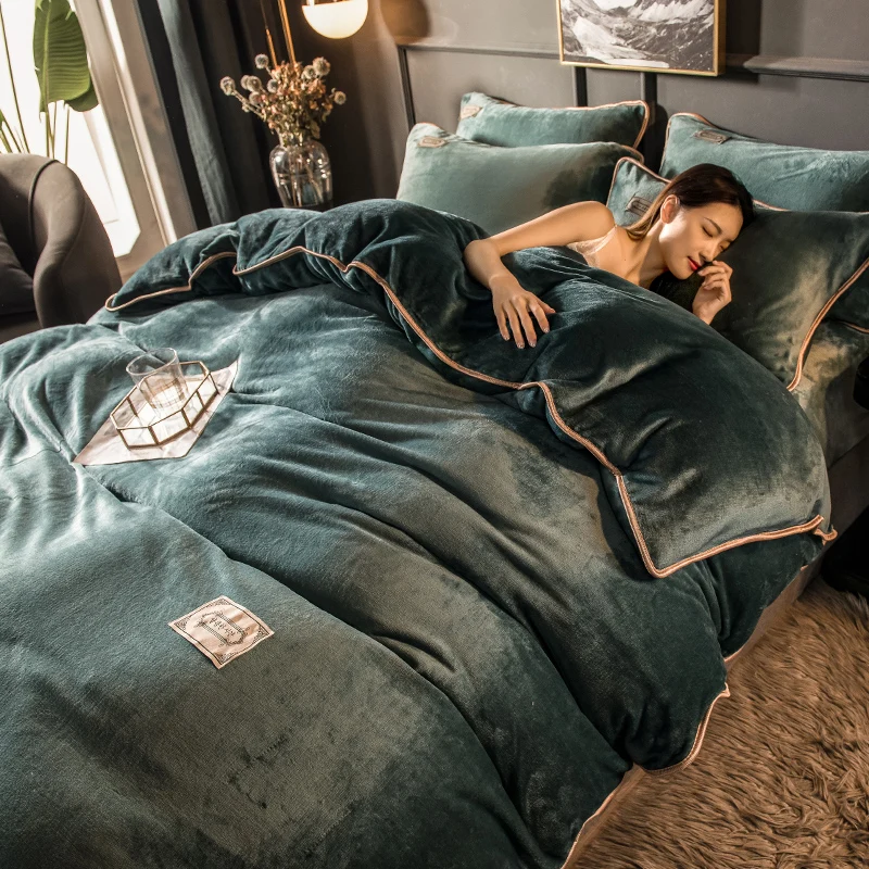 Golden Mink Velvet Extra Thick Hemming 4 Piece Bedding Set Quilt Cover Sheet Pillowcase Home Textile Comfortable Healthy Fabric | Дом и сад