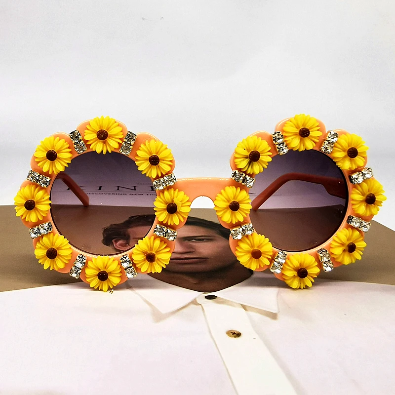 Великолепные Круглые детские солнцезащитные очки красочные с бриллиантами