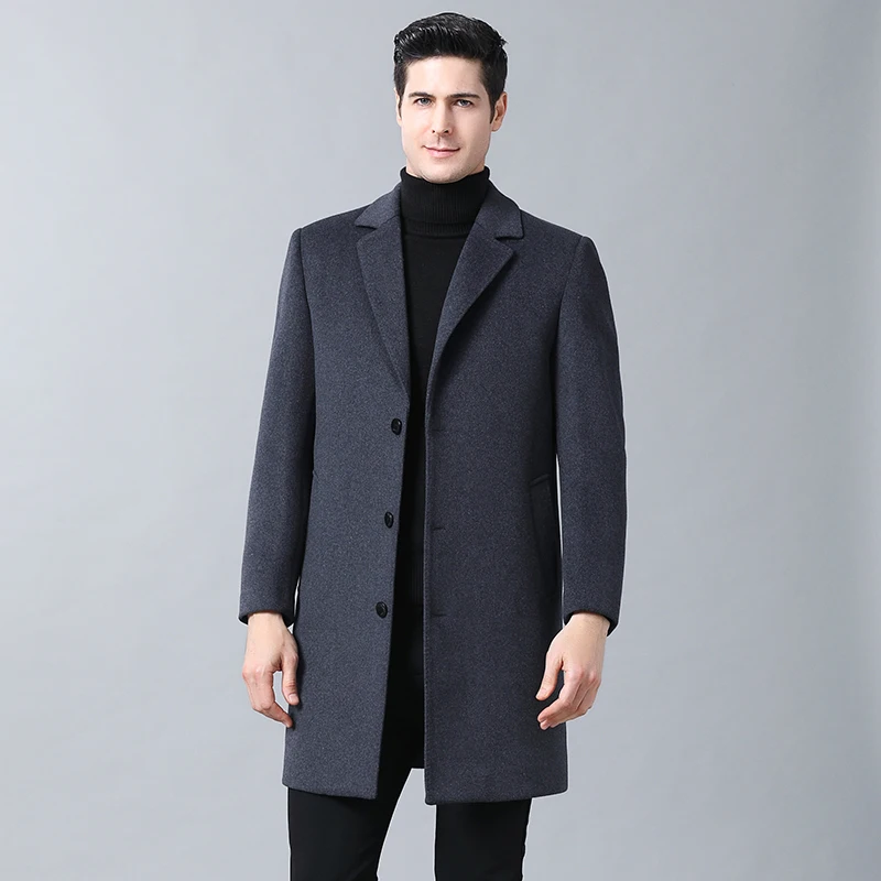 Куртка мужская шерстяная длинная черная Осень-зима 8XL 6XL | Мужская одежда