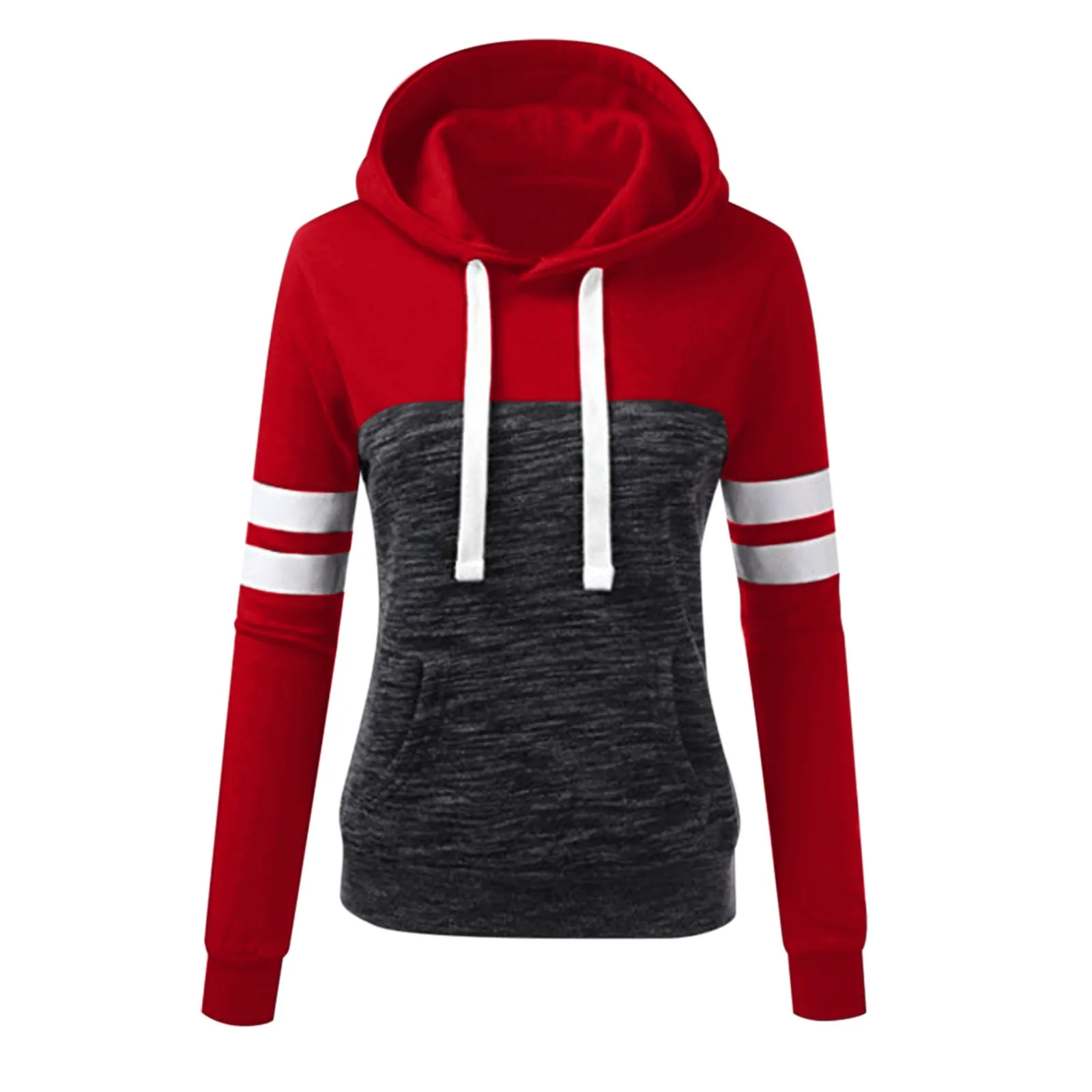 

Sport Contrast Hoodie Women Autumn Winter Casual Solid Stitching Long Sleeve Slim Drawstring Hooded Sweatshirt Tops худи A30
