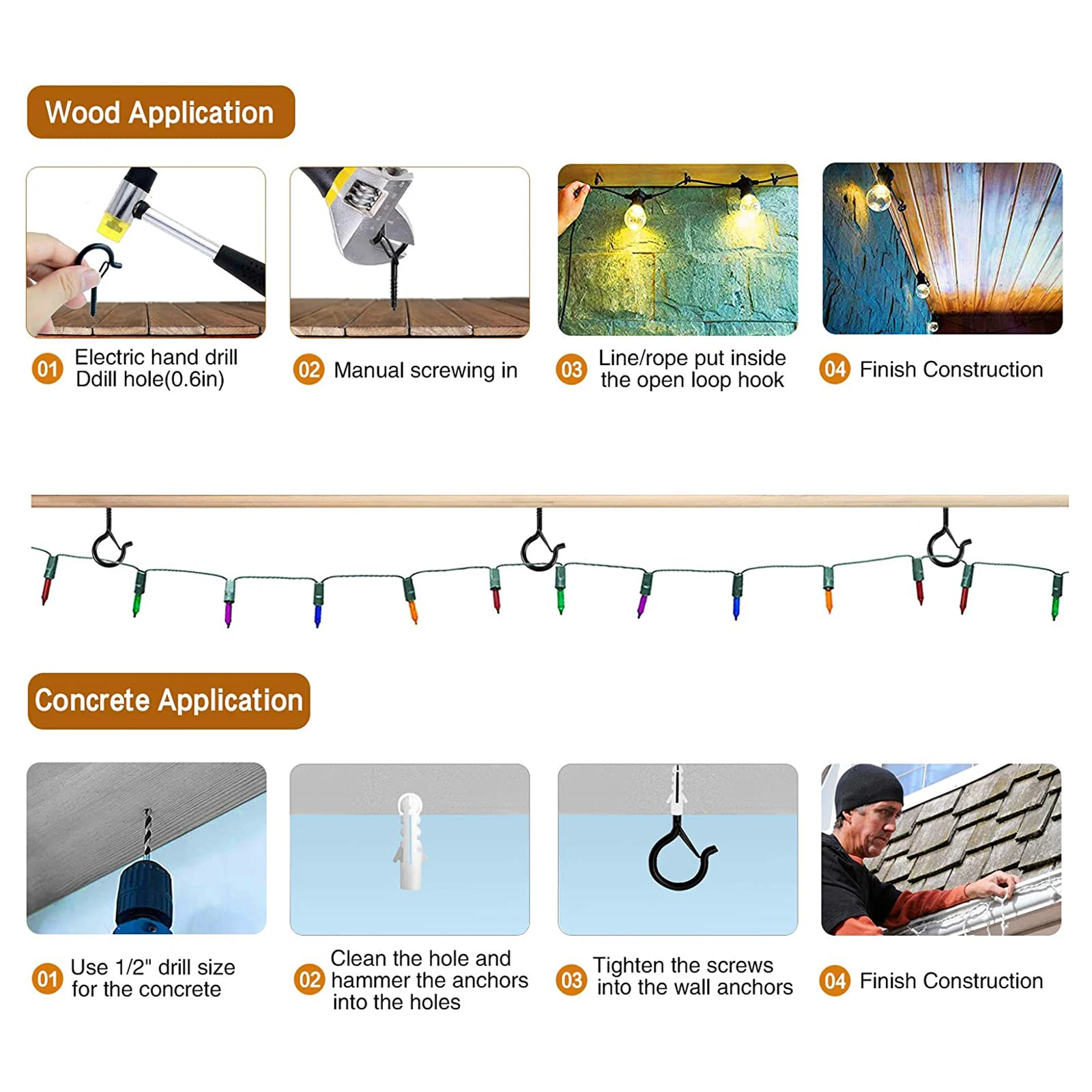 

Q-Hanger Hook Wall Mount Hanger Screw Hook String Lights Hanger Hooks with Safety Buckle Design LBE