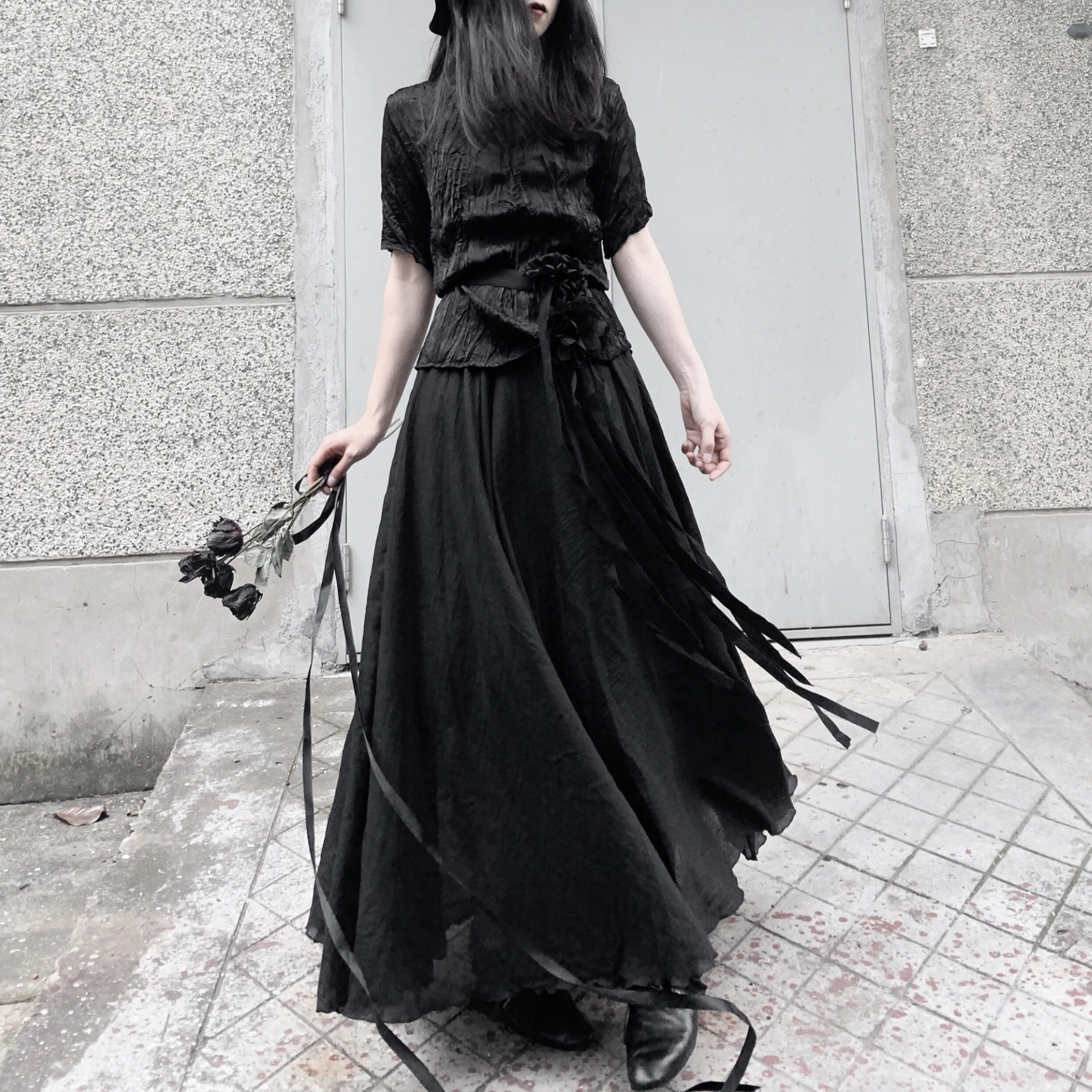 Оригинальная темно-длинная юбка Yamamoto японская в готическом стиле тактическая