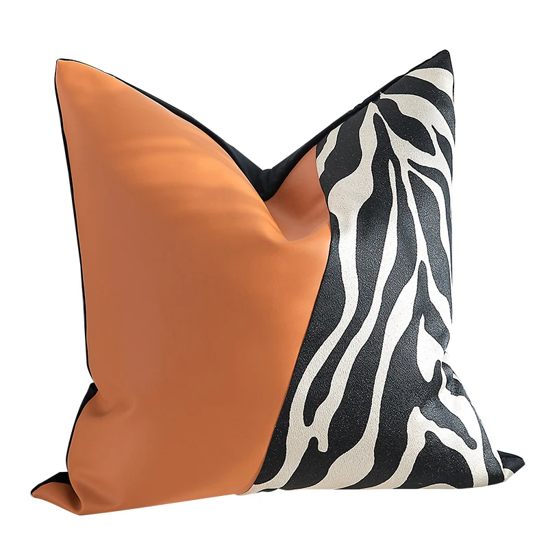 2022 Cushion Cover Decorative Pillow Case Modern Zebra Stripe PU Patchwork High Density Coussin Room Sofa Art Decor