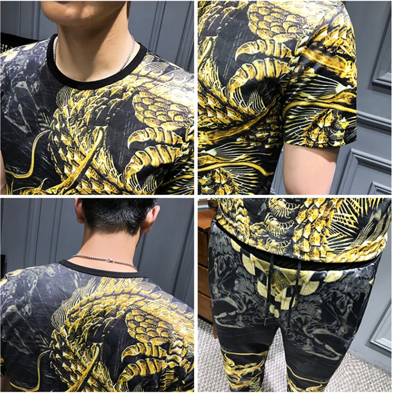 

China dragon Short Sleeve summer Garment hot sale Brand Handsome track Suit Male