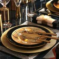 luxury tableware set american steak plate knife fork spoon set dinner set full tableware of plates gold cutlery kitchen gift