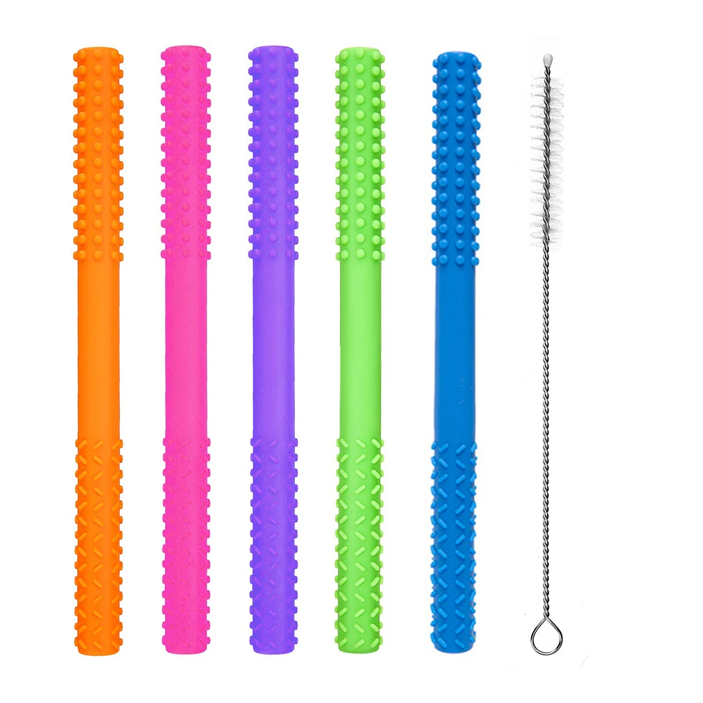 

Baby Silicone Straw Brush Teether Hollow Tube Pacifier Kid Chew Molar Stick for Kids Boys Girls Gifts Education Toys