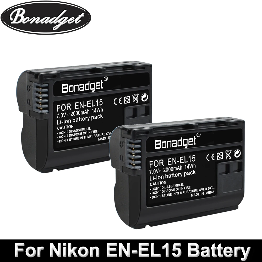 Перезаряжаемая цифровая батарея Bonadget EN-EL15 ENEL15 аккумулятор для фотоаппарата Nikon