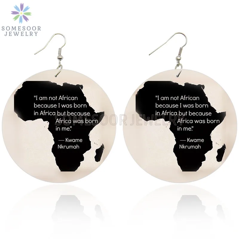 SOMESOOR пословицы африканского освобождения деревянные серьги с принтом чёрная
