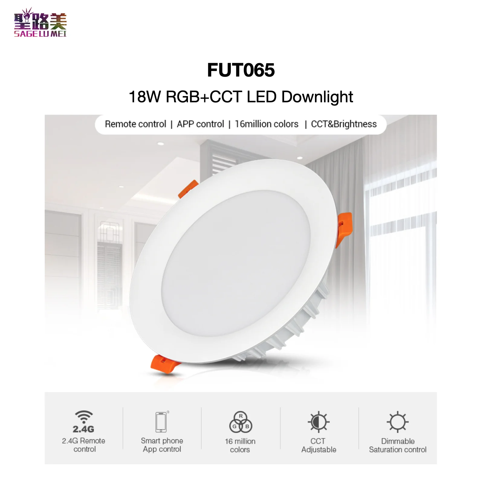 

FUT065 18W RGB + CCT светодиодный светильник 2,4 GHz RF пульт дистанционного управления/Управление смартфоном, 16 миллионов цветов, CCT & Яркость MiBOXER Mi-све...