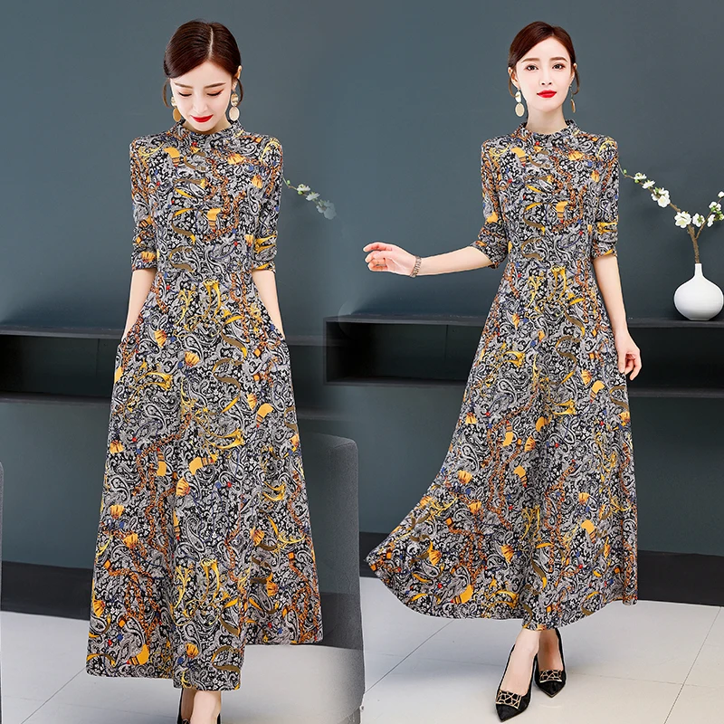 

CHUNLI Large size 2019 Autumn and winter long dress female 2019 new French elegant Chinese style waist slimming temperament