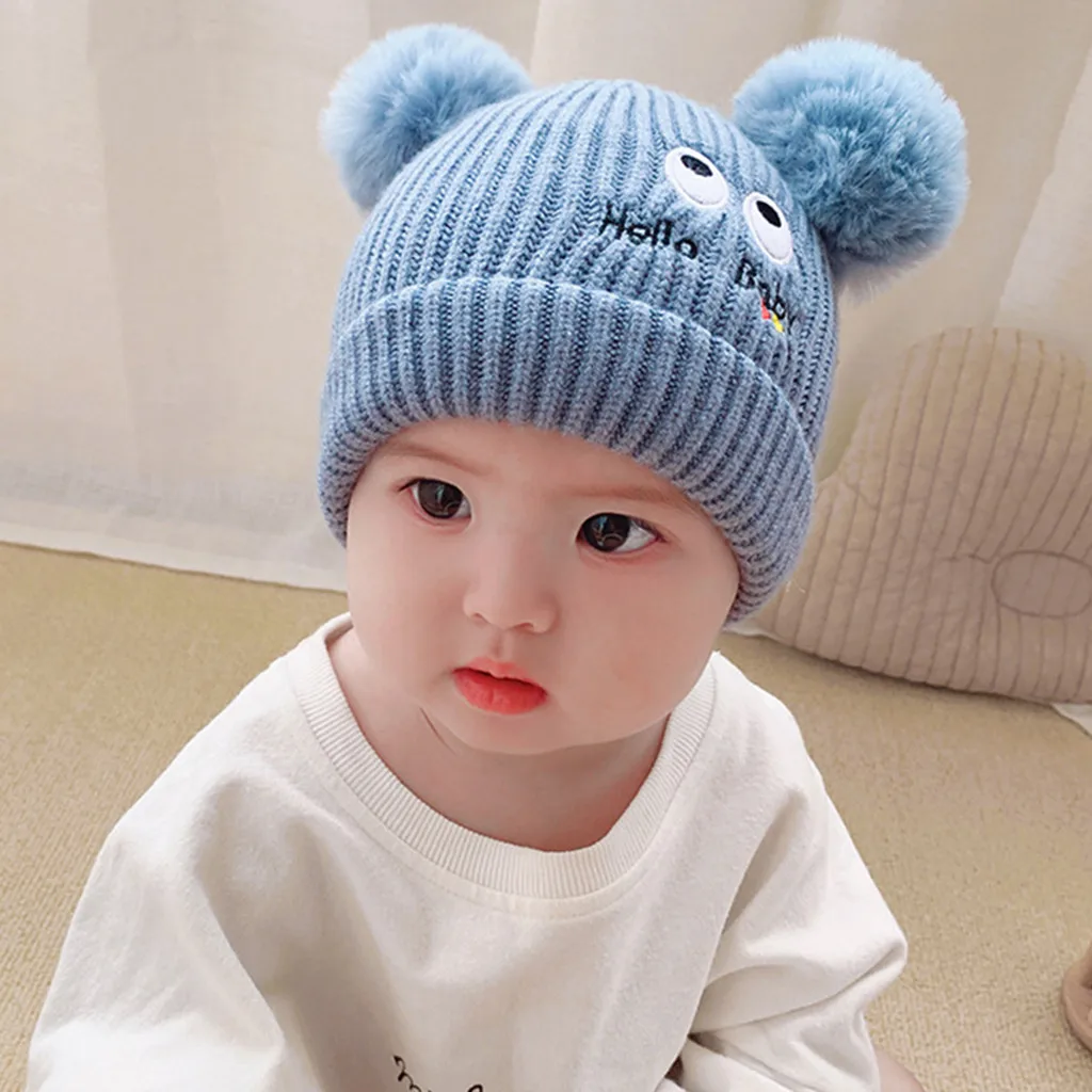 Newborn Infant Hat Baby Boys Girls Winter Warm Cotton Knit Crochet Letter Print Pompon Beanie Cap For 0-2 Years Kids Hats | Детская