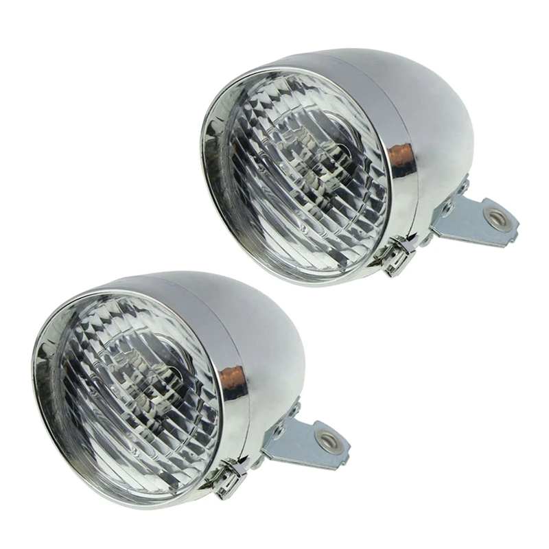 

2X Retro Bicycle Bike Accessory Front Light Bracket Vintage 3LED Headlight (Silver)
