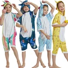 Летняя Пижама-Кигуруми для девочек и мальчиков, комбинезон-кигуруми в виде единорога, мультяшных Аниме животных, детская одежда для сна, комбинезон с короткими рукавами, детские пижамы