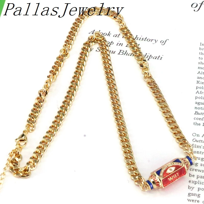 

5Pcs, Pray Box Bead Enamel Eye CZ Charms Connector Pendants gold link chain jewelry for women