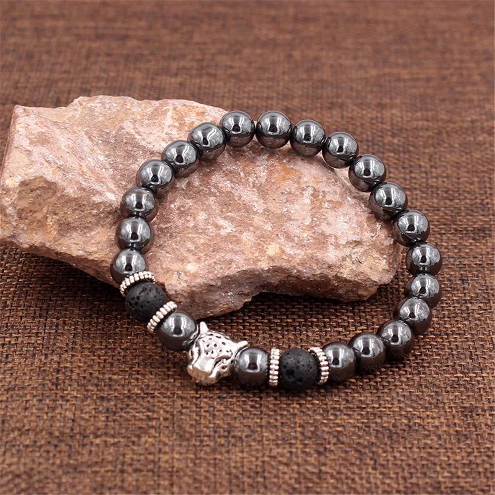 Мужская Корона из вулканического камня с бусинами браслет головой льва голова