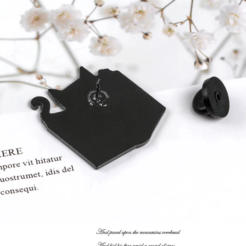 Черная металлическая брошь с эмалью для чтения кота персональный значок как