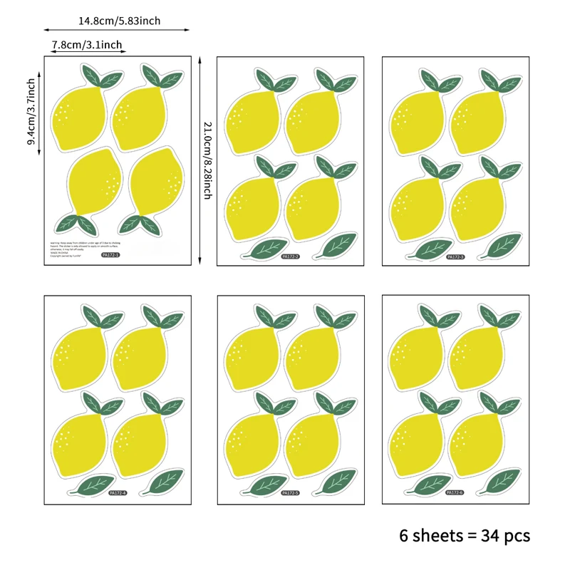 

Tofok 34pcs Lemon DIY Wall Stickers Cartoon Fruit Kitchen Living Room TV Sofa Background Decoration Nursery BedRoom Mural Decals