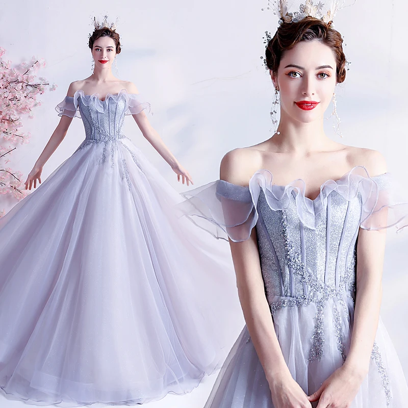 

Elegant Evening Dress for Women 2021 Short Sleeves O Neck A-Line Luxury Crystal Handmade Formal Party Gowns robes de soirée