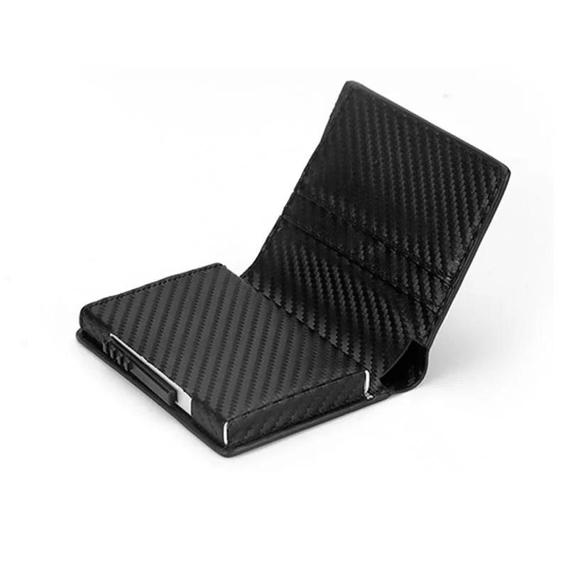 black carbon fiber Металлический мужской алюминиевый сплав, кредитный держатель для карт, RFID Блокировка, кошелек из искусственной кожи, автоматический всплывающий чехол для карт, Противоугонный мужской кошелек - Цвет: black carbon fiber