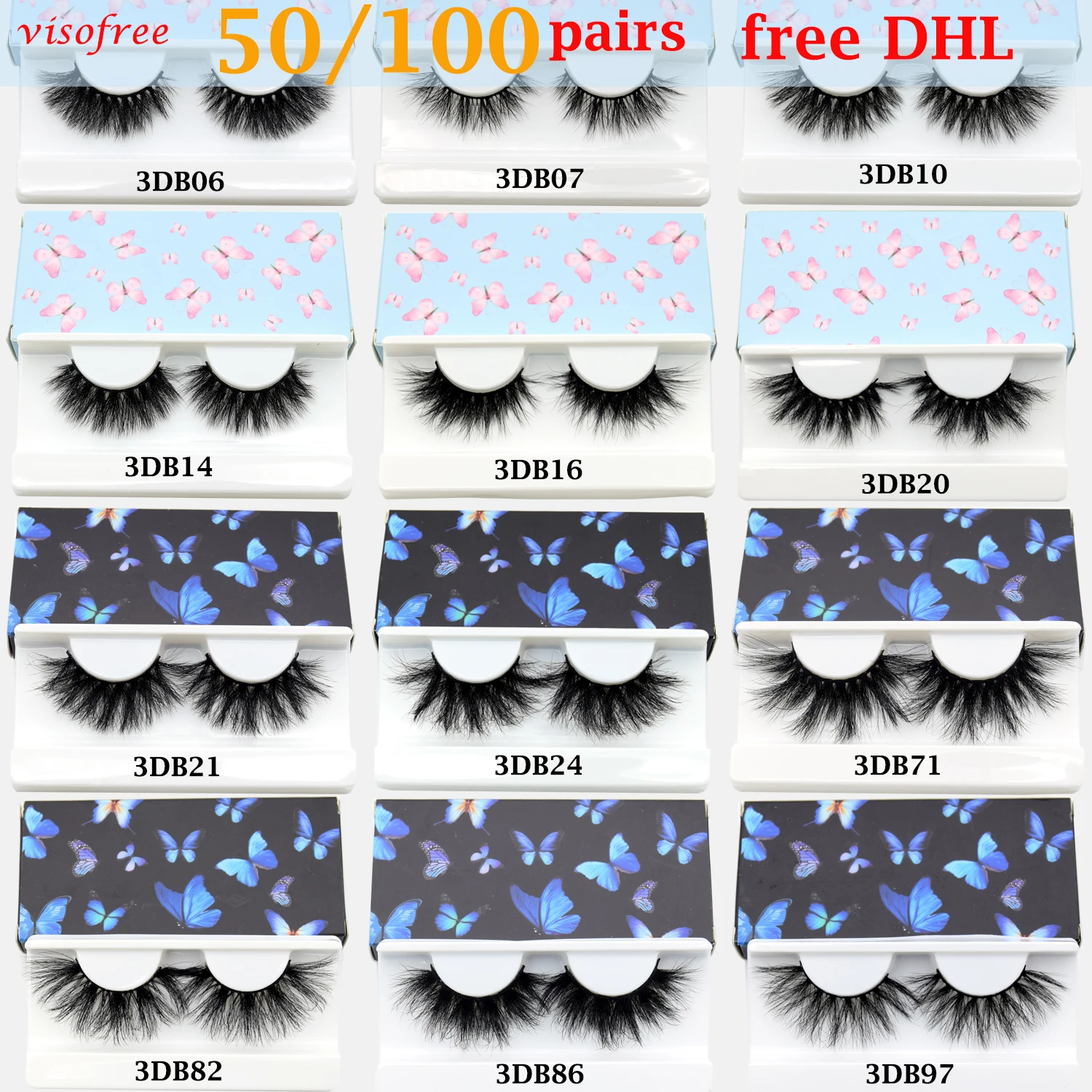 Накладные ресницы оптом 50/100 шт Бесплатная DHL Visofree ресницы с фокусным расстоянием 25 мм ресницы пушистые Faux Cils натуральных длинных 3D норковые ресницы оптом