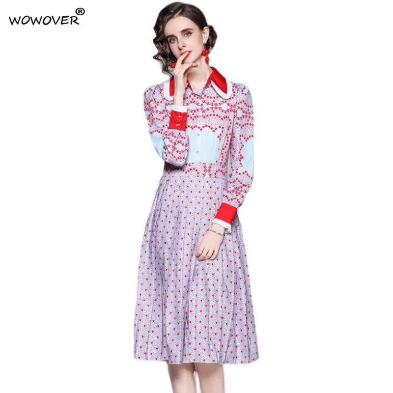 

Женское плиссированное платье миди, модельное дизайнерское платье с круглым воротником и принтом, Элегантное повседневное платье с длинны...