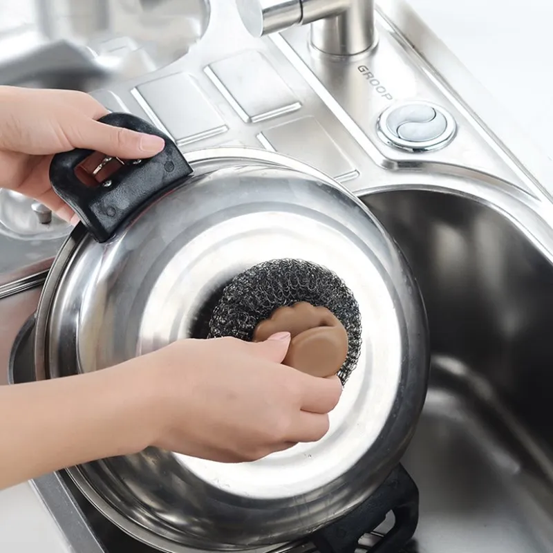 Японская кухонная щетка для чистки кастрюль из нержавеющей стали со стальными