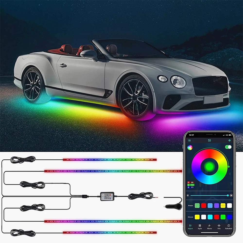 Kamyon SUV dış araba LED ışıkları RGBIC Underglow araba ışıkları takip ile App ve uzaktan kumanda müzik modu araba aksesuarları