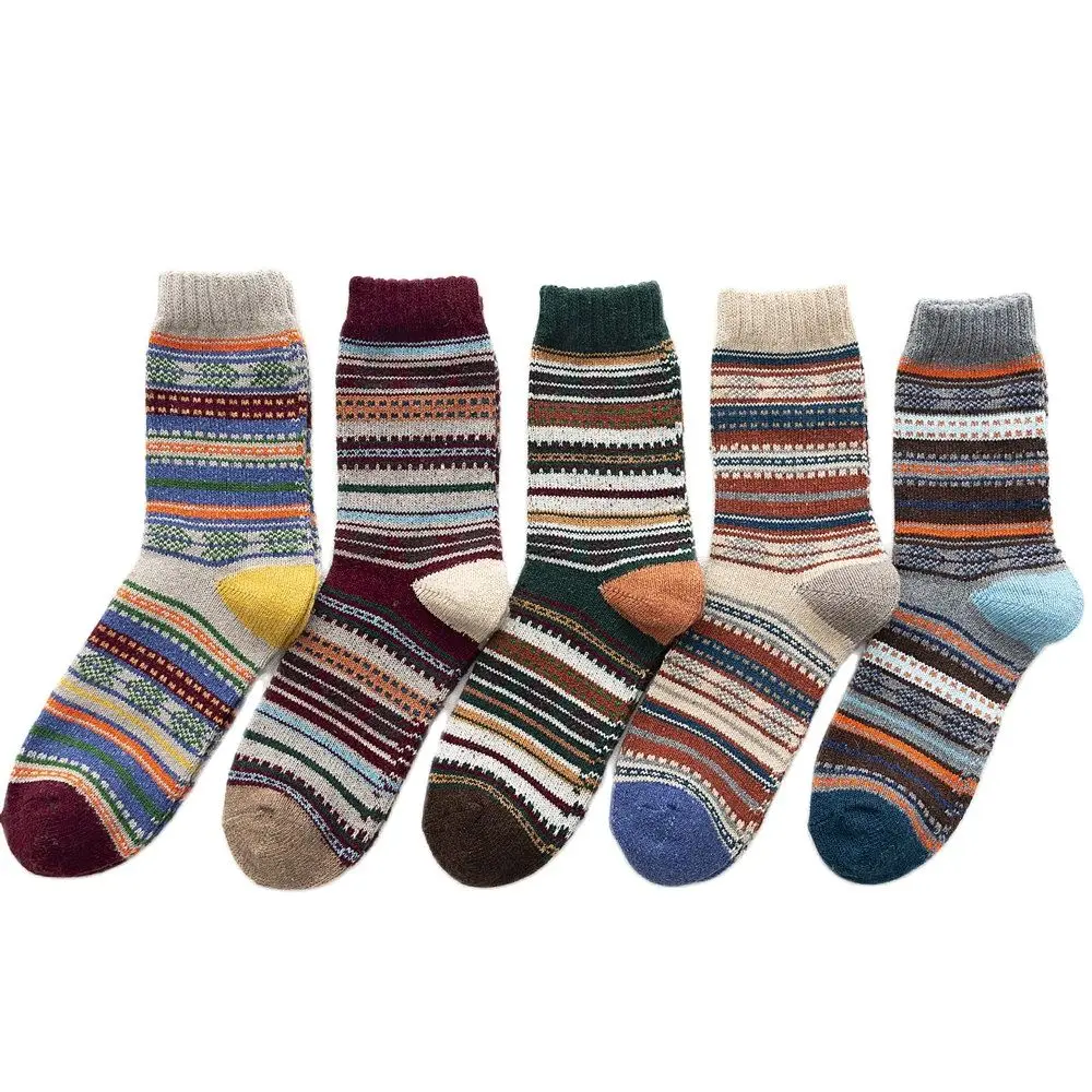

New Brand 5 Pairs/Lot Thicken Warm Wool Socks Winter Autumn National Style Striped Business Male Socks For man gifts Calcetines