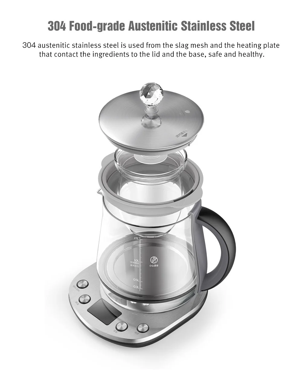 Xiaomi Deerma Многофункциональный Kettle1.5l Dem-ys802 многофункциональный электрический чайник из нержавеющей стали для здоровья от Xiaomi Youpin