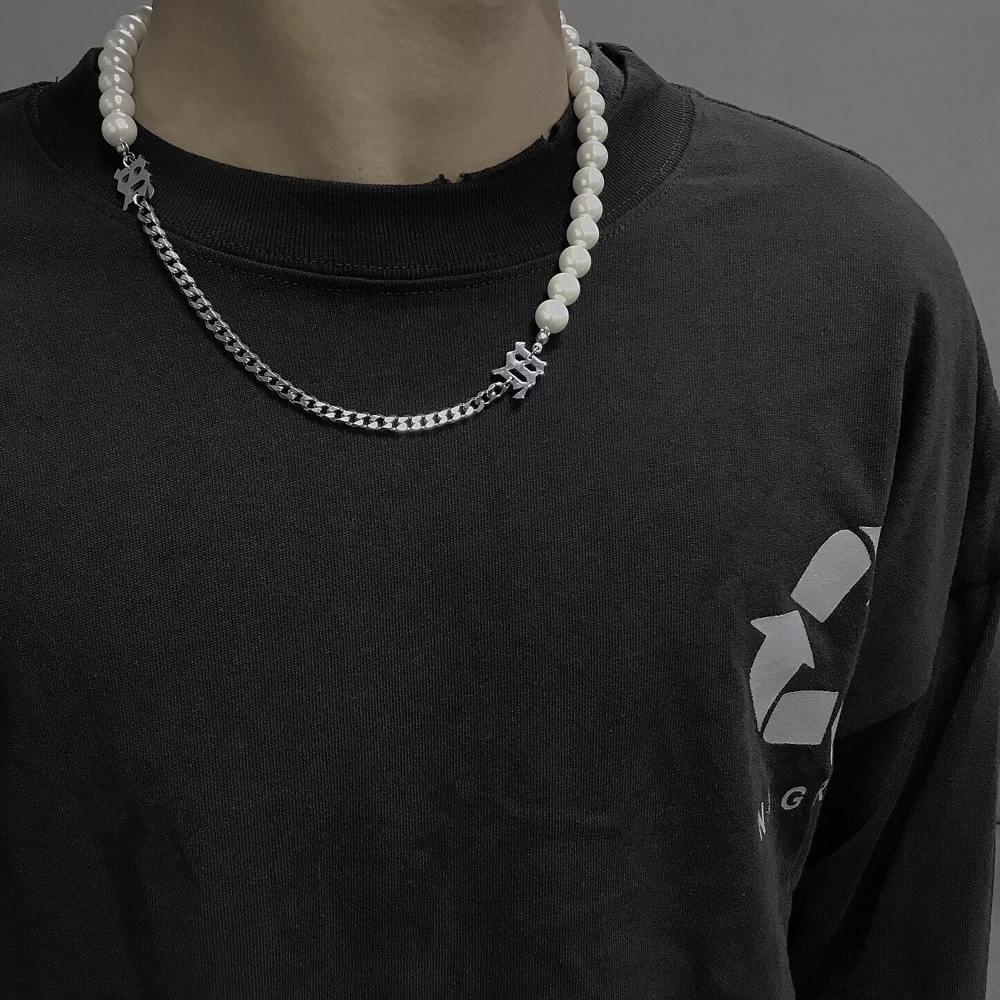 

Pearl Chain Stitching Necklace for Women 2021 Trend Personality Vintage Style Aesthetic Letter Necklace Choker Men's Neck Chains