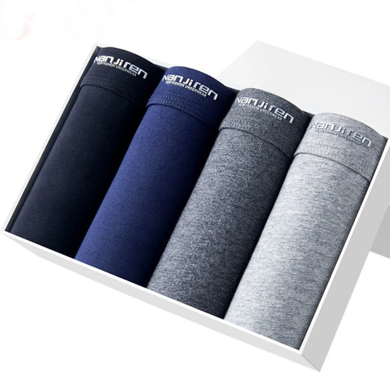 

4Pcs/Lot Men Underwear Cotton Boxer Shorts Solid Underpants Comfortable Breathable Male Trunk U Convex Panties