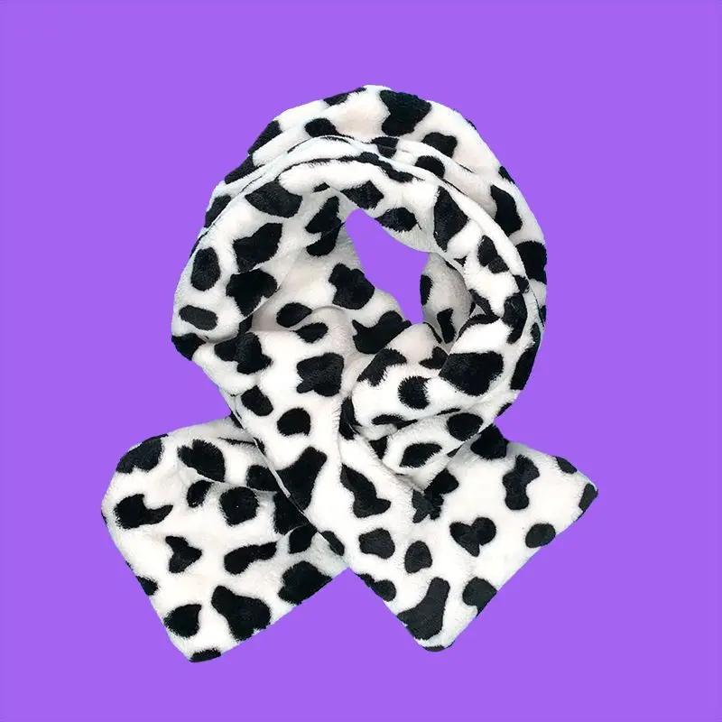 Осенне-зимний милый шарф с узором в виде пушистой коровы и пятен мягкий черный