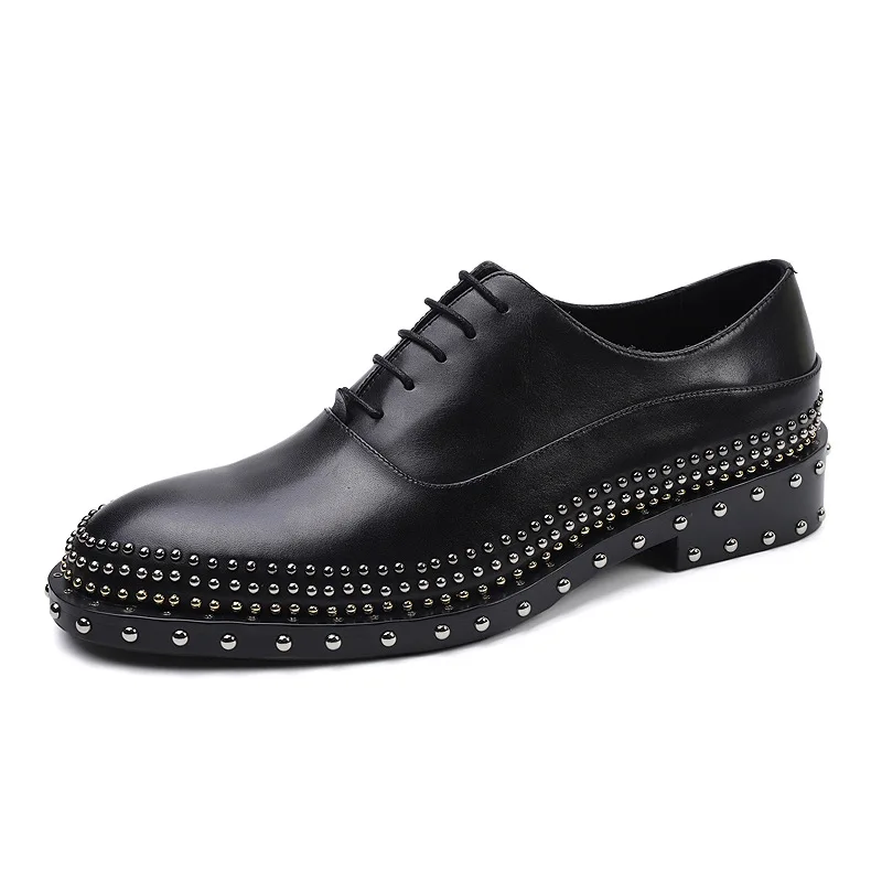

Rivet Men's Oxford Shoes Gentleman Full Grain Cow Leather Lace-up Low-Top Men's Lace-up Trendy Business Formal Wear Leather
