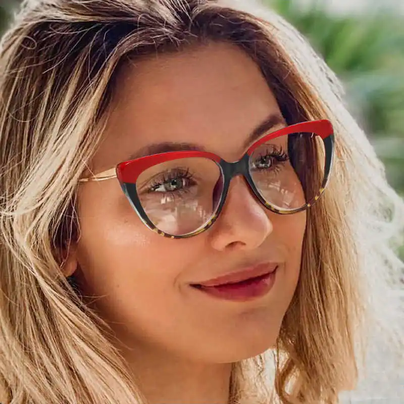 

shipping metal Free spring leg cat frame blue light proof glasses with myopia frame TR90 flat lens for female