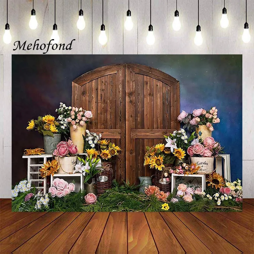 

Фон для фотосъемки Mehofond Весенняя Ретро деревянная дверь красочные цветы торт для маленьких девочек Портрет фон реквизит для фотостудии