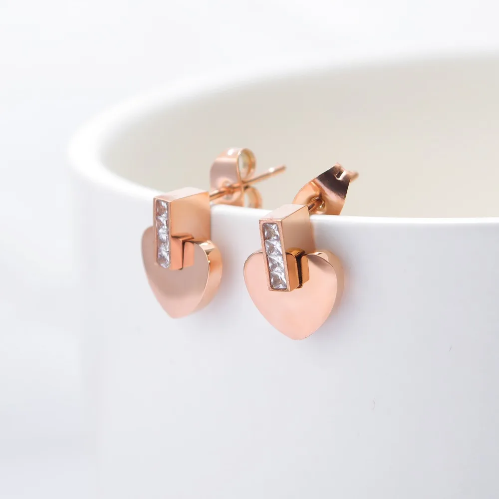 YiKLN Small Cute Heart Inlay CZ Stainless Steel Stud Earrings For Women Rose Gold Ear Jewelry Accessories Girl Gift YE17121 | Украшения и
