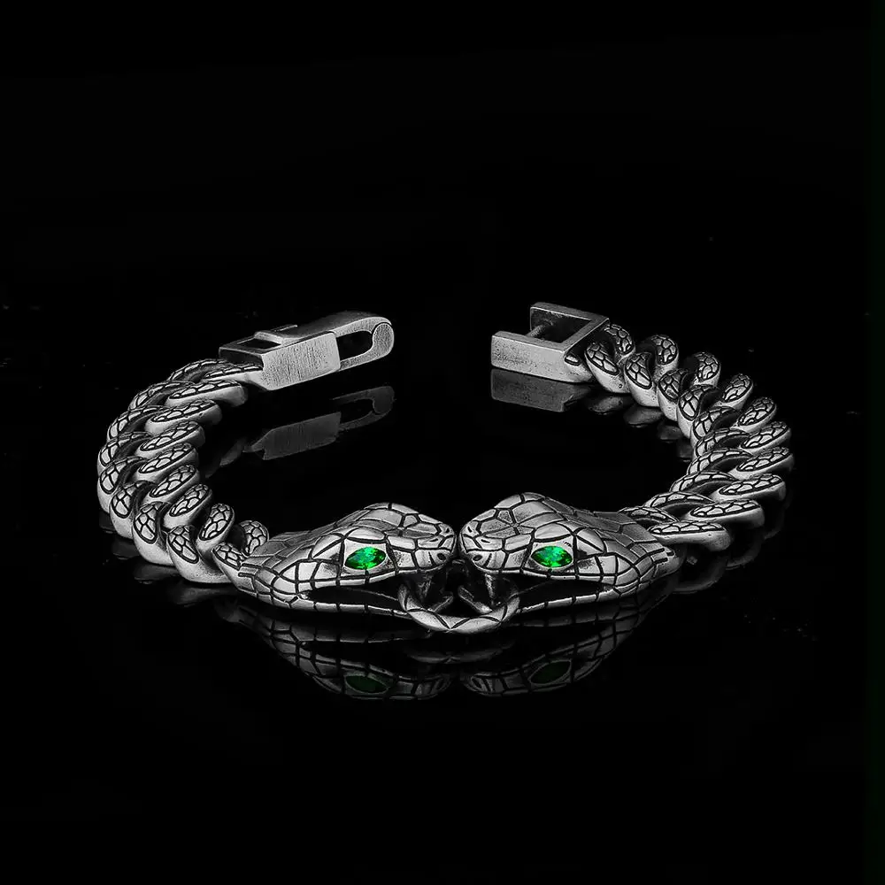 

DNSCHIC 10MM Two Snakes Cuban Bracelet Hip Hop Bracelet Silver Rapper Style for Men Women 7/8 Inch Hip Hop Jewelry Fashion