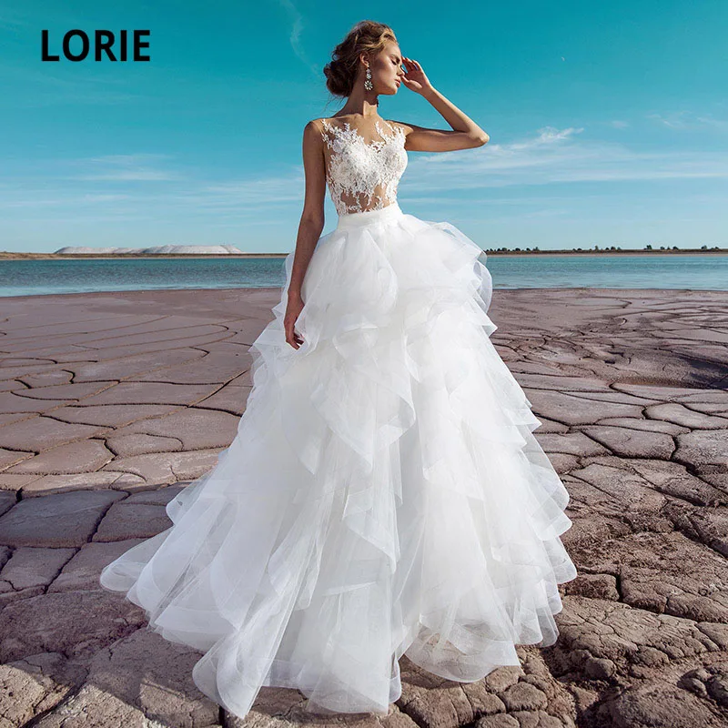 LORIE Vintage Wedding Dress with Detachable Skirt O-Neck Appliques Lace Tulle Two Pieces Bride Gowns 2021 suknia ślubna