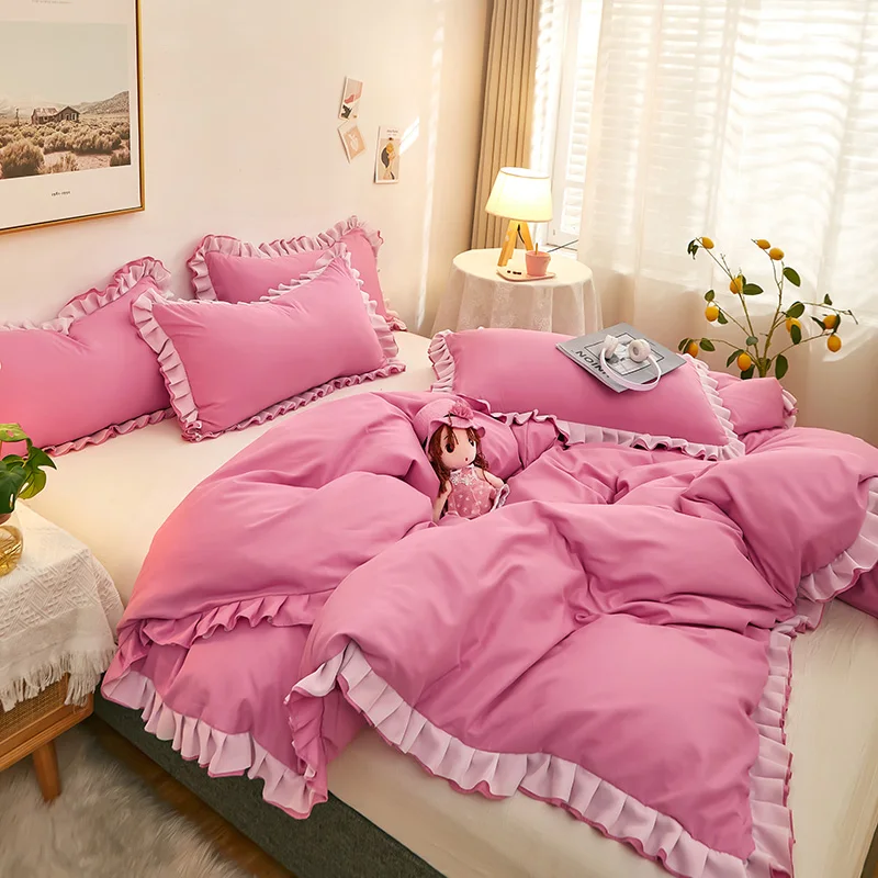 Постельное белье с оборками набор пододеяльник простыня и наволочка постельное