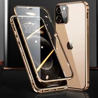 Металлический магнитный чехол для телефона iPhone 12 13 11 Pro Max 7 8 Plus X XR XS Max прозрачный 360 двухсторонний чехол из закаленного стекла