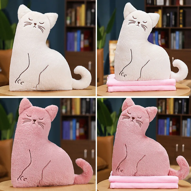 Плюшевая игрушка в форме кошки подушки для тела набивные с одеялом декоративные