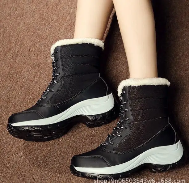 Женские высокие ботинки для снежной погоды водонепроницаемые из хлопка теплые