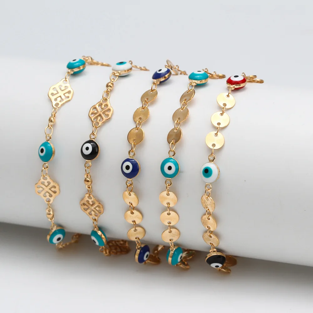 

New European and American Trendy Round Eye Bracelet for Students Bright Gold Beads Bracelet Turkish Hand Accessories