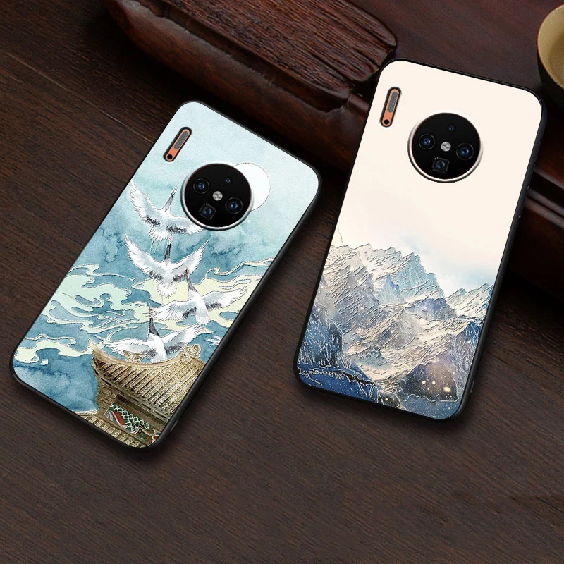 Рельефный Винтажный чехол в Восточном китайском и японском стиле для Huawei mate 30 Pro с
